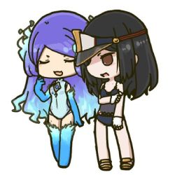 Rule 34 | 2girls, blush, breasts, brighid (water lily) (xenoblade), brighid (xenoblade), chibi, collarbone, closed eyes, fire, gloves, hat, long hair, lowres, medium breasts, morag ladair (obligatory leave) (xenoblade), morag ladair (xenoblade), multiple girls, naruto (cat cea), navel, nintendo, one-piece swimsuit, open mouth, purple hair, short hair, simple background, smile, swimsuit, white background, white gloves, xenoblade chronicles (series), xenoblade chronicles 2