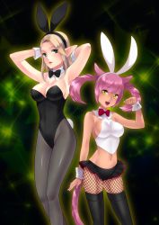 Rule 34 | 10s, 2girls, animal ears, bare shoulders, black legwear, blonde hair, bow, bowtie, breasts, cat ears, cat tail, cleavage, detached collar, elezen, elf, fake animal ears, final fantasy, final fantasy xiv, fishnet pantyhose, fishnets, green eyes, leotard, long hair, looking at viewer, miqo&#039;te, multiple girls, open mouth, pantyhose, pink hair, playboy bunny, pointy ears, rabbit ears, rabbit tail, sideboob, skirt, smile, standing, tail, takatsuki kahiro, thighhighs, twintails, warrior of light (ff14), wrist cuffs, yellow eyes