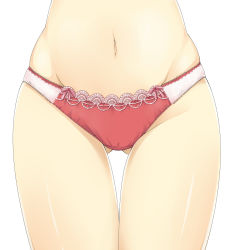 Rule 34 | 1girl, close-up, crotch, gluteal fold, groin, hakurei reimu, haruki (colorful macaron), head out of frame, highres, hip focus, lace, lace-trimmed panties, lace trim, lingerie, lower body, navel, panties, red panties, solo, thigh gap, thighs, touhou, underwear