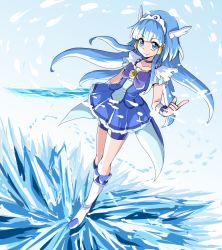 Rule 34 | 1girl, aoki reika, bike shorts, blue background, blue bow, blue eyes, blue hair, blue shorts, blue skirt, blue theme, boots, bow, bowtie, brooch, closed mouth, crystal sword, cure beauty, full body, hair tubes, highres, ice, jewelry, knee boots, long hair, looking at viewer, magical girl, precure, shorts, shorts under skirt, sidelocks, skirt, smile, smile precure!, solo, standing, sword, uraki, weapon, white footwear, wrist cuffs