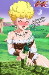 Rule 34 | 1girl, ^ ^, alien, bare shoulders, blonde hair, blush, breasts, cleavage, closed eyes, clothed female nude male, colored cum, colored skin, cum, curvy, day, dragon ball, dragonball z, earrings, ejaculation, english text, erection, grass, green cum, green skin, handjob, hetero, interspecies, jewelry, loincloth, lying, mature female, meadow, medium breasts, midriff, multiple moons, muscular, muscular male, namek, navel, necklace, nude, on back, outdoors, panchy, penis, pk-studios, purple sky, revealing clothes, shiny skin, short hair, sitting, sky, sweat, tagme, tooth earrings, tooth necklace, truth, uncensored, xenophilia, yokozuwari