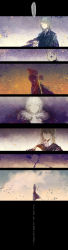 Rule 34 | 1boy, absurdres, bad id, bad pixiv id, blonde hair, blood, blood on clothes, bloody weapon, cloud, coat, comic, dress, fabri, german text, highres, long hair, original, pixiv fantasia, pixiv fantasia fallen kings, sky, sword, translation request, uniform, weapon, white hair, wind