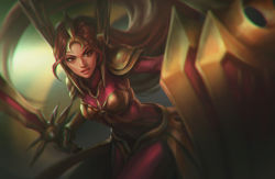 Rule 34 | 1girl, armor, blurry, bodysuit, breastplate, brown eyes, brown hair, chromatic aberration, cowboy shot, depth of field, expressionless, headgear, highres, holding, holding sword, holding weapon, league of legends, leona (league of legends), long hair, oussama agazzoum, pauldrons, shield, shoulder armor, skirt, solo, sword, tiara, very long hair, weapon, whiteleyth (artist)