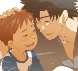 Rule 34 | 2boys, age difference, aged down, black hair, brown hair, cheekbones, child, emiya kiritsugu, emiya shirou, fate/zero, fate (series), father and son, hand on another&#039;s head, japanese clothes, kimono, male focus, multiple boys, open mouth, raglan sleeves, smile, wain08