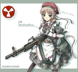 Rule 34 | 1girl, combat maid, gun, machine gun, maid, nomura teruya, original, pantyhose, solo, weapon
