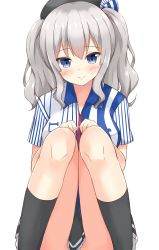 Rule 34 | 10s, 1girl, chaa (korone-ze), clerk, employee uniform, hat, highres, kantai collection, kashima (kancolle), lawson, long hair, looking at viewer, silver hair, solo, twintails, uniform, wavy hair