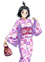 Rule 34 | 1girl, :3, black hair, female focus, floral print, glasses, holding, ikkitousen, japanese clothes, kimono, print kimono, rikuson hakugen, solo, topknot