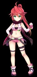 Rule 34 | 1girl, ahoge, bandaged arm, bandages, bandaid, bandaid on cheek, bandaid on face, belt, belt buckle, black belt, blush, boots, breasts, buckle, cleavage, clenched hand, closed mouth, crop top, dot nose, fingerless gloves, full body, gem, gloves, green eyes, green gemstone, hand on own hip, hand up, heart, heart print, high ponytail, highres, karu (master of eternity), long hair, looking at viewer, master of eternity, medium breasts, navel, official art, petite, pink bracelet, pink footwear, pink shorts, platform boots, platform footwear, print scarf, purple scarf, red hair, scarf, short shorts, shorts, smile, solo, stomach, tachi-e, thigh belt, thigh strap, third-party source, torn clothes, torn shorts, transparent background, two-tone footwear, white footwear, white gloves