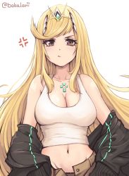 Rule 34 | 1girl, akalari, alternate costume, blonde hair, breasts, chest jewel, highres, large breasts, long hair, mythra (xenoblade), solo, swept bangs, very long hair, xenoblade chronicles (series), xenoblade chronicles 2, yellow eyes