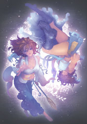 Rule 34 | 00s, 2girls, blue eyes, blue hakama, boots, brown hair, dual persona, final fantasy, final fantasy x, final fantasy x-2, gun, hakama, hakama skirt, japanese clothes, knee boots, love cacao, multiple girls, skirt, weapon, yuna, yuna (ff10)