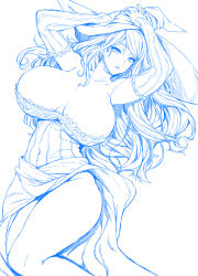 Rule 34 | 1girl, absurdres, armpits, bare shoulders, blue theme, breasts, cleavage, detached sleeves, dragon&#039;s crown, hat, highres, huge breasts, lineart, long hair, looking at viewer, side slit, solo, sorceress (dragon&#039;s crown), strapless, thighs, whoosaku, wide hips, witch hat