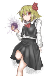 1girl absurdres black_skirt blonde_hair embodiment_of_scarlet_devil highres kuraki long_sleeves looking_at_viewer red_eyes ribbon rumia short_hair simple_background skirt solo touhou white_background