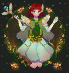 Rule 34 | 1girl, bad id, bad twitter id, boots, cape, fire emblem, fire emblem: the blazing blade, floral background, full body, holding, looking at viewer, nintendo, priscilla (fire emblem), red hair, skirt, solo, staffs