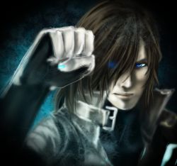 Rule 34 | blue eyes, brown hair, clenched hand, hair over one eye, jacket, leonhardt victorion, lowres, max anarchy, sega