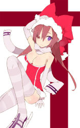 Rule 34 | 1girl, brws, christmas, elbow gloves, gloves, hat, jester cap, original, solo, thighhighs