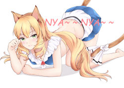 Rule 34 | animal ears, bikini, blonde hair, breasts, cat ears, cat tail, epic seven, green eyes, lidica (epic seven), long hair, looking at viewer, paw pose, solo, swimsuit, tail, user rpgr7342