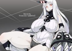 Rule 34 | abyssal ship, breasts, claws, colored skin, detached sleeves, dress, highres, horns, kantai collection, konoshige (ryuun), large breasts, long hair, pale skin, panties, red eyes, ribbed dress, ribbed sweater, seaport princess, short dress, single horn, solo, sweater, sweater dress, underwear, very long hair, white hair, white skin