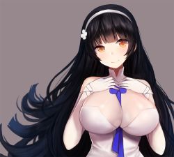 Rule 34 | 1girl, ankkoyom, bad id, bad pixiv id, black hair, blunt bangs, breasts, girls&#039; frontline, gloves, hairband, large breasts, long hair, looking at viewer, simple background, smile, solo, type 95 (girls&#039; frontline), upper body, white gloves, white hairband, yellow eyes