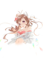 Rule 34 | 1girl, absurdres, ahoge, animal ears, arknights, bikini, breasts, brown hair, chinese commentary, cropped torso, eyelashes, eyjafjalla (arknights), eyjafjalla (summer flower) (arknights), floating hair, flower, hair flower, hair ornament, hand on own chest, hibiscus, highres, horns, long hair, looking at viewer, medium breasts, official alternate costume, open mouth, pink bikini, plaid, plaid bikini, purple eyes, sheep ears, sheep horns, simple background, sketch, solo, swimsuit, white background, zhudouzi