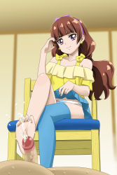Rule 34 | 1girl, amanogawa kirara, barefoot, blue thighhighs, brown hair, censored, clothes lift, crossed legs, cum, cum on body, cum on feet, cum on lower body, earrings, ejaculation, feet, femdom, footjob, go! princess precure, hairband, jewelry, lifting own clothes, long hair, looking at viewer, mosaic censoring, nekomimi kanon, panties, penis, precure, purple eyes, single thighhigh, sitting, skirt, skirt lift, smile, solo, solo focus, star (symbol), star earrings, thighhighs, toes, underwear