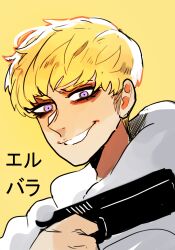 Rule 34 | asuka ryou, blonde hair, blue eyes, devilman, devilman crybaby, elbaraa, shirt, white shirt, yellow background