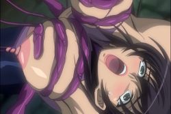 Rule 34 | 1girl, animated, animated gif, black hair, blush, breasts, clenched teeth, closed eyes, green eyes, groping, indoors, large breasts, leotard, long hair, morino yuuko, nipple pull, nipple stimulation, nipples, no bra, open mouth, pink lips, rape, solo, sweat, tears, teeth, tentacle and witches, tentacles, torn clothes