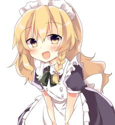 Rule 34 | 1girl, :d, alternate costume, apron, bad id, bad twitter id, blonde hair, blush, bow, bowtie, braid, commentary, dress, enmaided, fang, happy, highres, kirisame marisa, leaning forward, looking at viewer, maid, no headwear, no headwear, open mouth, rbtt, single braid, smile, solo, touhou, v arms, yellow eyes