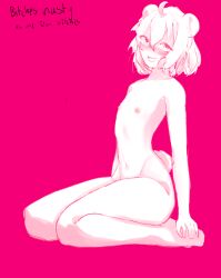 Rule 34 | 1boy, ahoge, animal ears, apandah (youtube), bare shoulders, blush, buggenocide, collarbone, completely nude, english text, eyelashes, flat chest, gluteal fold, groin, highres, legs, looking at viewer, navel, nipples, nude, open mouth, panda ears, panda tail, pink background, raised eyebrows, seiza, short hair, simple background, sitting, sketch, smile, solo, solo focus, stomach, tagme, teeth, thick thighs, thighs, tongue, trap, upper teeth only, youtube