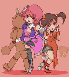 Rule 34 | 3girls, alisa boskonovich, android, bad id, bad pixiv id, boots, breasts, brown hair, center opening, chibi, china dress, chinese clothes, dress, flower, gloves, hair bobbles, hair flower, hair ornament, ling xiaoyu, mokujin, mokujin (tekken), multiple girls, pink hair, short twintails, shorts, stuffed animal, stuffed toy, teddy bear, tekken, thighhighs, twintails