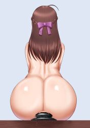Rule 34 | 1girl, absurdres, anal, anal fluid, anal object insertion, ass, back, bar censor, bow, braid, brown hair, censored, commentary request, completely nude, dildo, female masturbation, hair bow, harigane mutsumi (harigane623), highres, long hair, masturbation, nude, object insertion, original, sex toy, sitting, solo