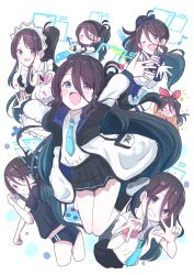 Rule 34 | 1girl, absurdly long hair, apron, aris (blue archive), aris (maid) (blue archive), beamed eighth notes, black buruma, black dress, black hair, black hairband, black shirt, black skirt, blue archive, blue eyes, blue halo, blue necktie, blush, buruma, closed eyes, closed mouth, collared shirt, double v, dress, frilled apron, frills, giorgio (yo sumire sola1), grin, hairband, halo, jacket, long hair, long sleeves, maid, maid apron, maid headdress, multiple views, musical note, necktie, official alternate costume, one eye closed, one side up, open clothes, open jacket, open mouth, pleated skirt, puffy short sleeves, puffy sleeves, shirt, short sleeves, simple background, skirt, smile, two-sided fabric, two-sided jacket, v, very long hair, white apron, white background, white jacket, white shirt