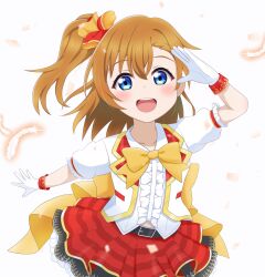 Rule 34 | 1girl, blue eyes, gloves, highres, kosaka honoka, looking at viewer, love live!, love live! school idol project, open mouth, orange hair, ryuiwhite, simple background, smile, solo, two side up, white gloves