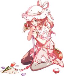 Rule 34 | 1girl, acea4, bag, blush, bouquet, brown eyes, brown hair, dress, flower, full body, grey pantyhose, hat, holding, holding bouquet, kantai collection, long hair, official alternate costume, official art, open mouth, pantyhose, petals, pink dress, pink footwear, puffy short sleeves, puffy sleeves, red flower, shirt, shoes, short sleeves, shoulder bag, solo, thick eyebrows, torn clothes, torn dress, torn hat, torn pantyhose, torn shirt, transparent background, wavy hair, white hat, white shirt, yashiro (kancolle)