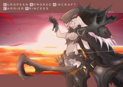 Rule 34 | 1girl, abyssal ship, arrow (projectile), bad id, bad pixiv id, black cape, bow (weapon), breasts, cape, character name, colored skin, european armored aircraft carrier princess, grey leotard, headgear, highleg, highleg leotard, highres, holding, holding bow (weapon), holding weapon, kantai collection, leotard, long hair, medium breasts, pairu doraiba, quiver, solo, torn cape, torn clothes, weapon, white hair, white skin, yellow eyes