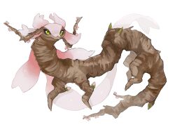 Rule 34 | animal, animal focus, black sclera, branch, cherry blossoms, closed mouth, colored sclera, dragon, full body, green eyes, highres, horns, looking at viewer, no humans, omarumaru, original, simple background, smile, solo, white background