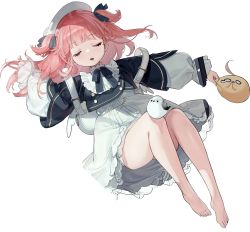 Rule 34 | 1girl, artist request, azur lane, barefoot, candle, drooling, closed eyes, grand piano, hair ornament, highres, instrument, lying, manjuu (azur lane), official alternate costume, official art, on back, open mouth, petals, piano, pink hair, pompeo magno (azur lane), pompeo magno (quaver daydream) (azur lane), sleeping, transparent background, two side up, white headwear