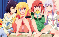 Rule 34 | &gt;:d, 10s, 4girls, :3, :d, :o, ahoge, barefoot, bat hair ornament, blonde hair, blue eyes, blue legwear, blush, bread, breasts, cleavage, closed eyes, controller, detexted, dress, dualshock, eating, fang, feet, food, gabriel dropout, gabriel tenma white, game controller, gamepad, girl sandwich, hair ornament, hair rings, highres, holding, holding food, light purple hair, long hair, looking at viewer, magazine scan, melon bread, multiple girls, open mouth, panties, pink panties, playing games, playstation controller, promotional art, purple hair, raphiel shiraha ainsworth, red eyes, red hair, sandwiched, satanichia kurumizawa mcdowell, scan, school uniform, short hair, silver hair, sitting, sleeping, sleeping on person, small breasts, smile, soles, striped clothes, striped panties, thighhighs, third-party edit, toes, towel, towel on head, underwear, v-shaped eyebrows, vignette tsukinose april, watanabe mai, yellow eyes, zettai ryouiki