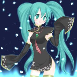 Rule 34 | 1girl, aqua eyes, aqua hair, breasts, detached sleeves, female focus, gradient background, hatsune miku, highres, long hair, open mouth, smina, solo, thighhighs, twintails, usano mimio (popop), very long hair, vocaloid