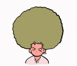Rule 34 | 1boy, afro, alternate hairstyle, cropped torso, deformed, green hair, male focus, marimo, no.6 (numberr 6), one piece, roronoa zoro, shirt, short hair, solo