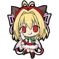 Rule 34 | 1girl, :q, antenna hair, bad id, bad pixiv id, bare shoulders, black bow, black socks, blonde hair, blush stickers, bow, brown footwear, character request, chibi, closed mouth, commentary request, dress, emil chronicle online, full body, hair between eyes, hair bow, hair intakes, hair ribbon, holding, holding knife, kneehighs, knife, long hair, mole, mole under eye, pink ribbon, red eyes, ri-net, ribbon, simple background, sleeveless, sleeveless dress, smile, socks, solo, standing, standing on one leg, tongue, tongue out, white background, white dress, wrist cuffs