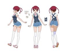 Rule 34 | 10s, ass, back, braid, hair ornament, hairclip, kaneko hiraku, multiple views, official art, open mouth, over-kneehighs, pleated skirt, profile, red hair, shoes, short sleeves, simple background, skirt, skirt tug, sneakers, thighhighs, tokonome mamori, twin braids, valkyrie drive, valkyrie drive -mermaid-, white background, white legwear, yellow eyes, zipper