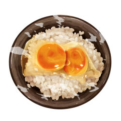 Rule 34 | bowl, egg (food), egg yolk, food, food focus, kaneko ryou, no humans, original, raw egg, rice, simple background, still life, tamagokake gohan, white background