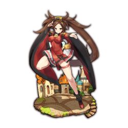 Rule 34 | 10s, 1girl, artist request, breasts, detached sleeves, dress, fighting stance, full body, guilty gear, guilty gear xrd, kuradoberi jam, last period, long hair, red dress, red footwear, sleeveless, sleeveless dress, solo, standing, standing on one leg, thick thighs, thighs, town, transparent background, very long hair