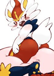 Rule 34 | 1girl, absurdres, animal feet, animal hands, animal nose, arm at side, ass, bald, blue fur, blush, blush stickers, bright pupils, buck teeth, cinderace, creatures (company), feet, female focus, flat chest, furry, furry female, furry with non-furry, game freak, gen 8 pokemon, happy, hetero, highres, interspecies, looking back, multicolored fur, nintendo, one eye closed, open mouth, pawpads, pokemon, pokemon (creature), pokephilia, rabbit ears, rabbit girl, rabbit tail, red eyes, red fur, red hair, red leopard, short hair, simple background, sitting, sitting on face, sitting on person, sketch, smile, solo focus, teeth, white background, white fur, white pupils, yellow fur