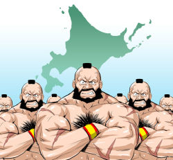 Rule 34 | anger vein, beard, chest hair, clone, crossed arms, facial hair, katou jun, mohawk, multiple boys, muscular, scar, topless male, street fighter, zangief