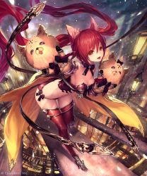 Rule 34 | 10s, 1girl, :d, absurdres, animal ears, animal hands, armor, bikini, boots, breasts, brown eyes, butt crack, cerberus (shingeki no bahamut), cleavage, detached collar, gauntlets, gloves, hair between eyes, hand puppet, high heel boots, high heels, highres, leaning forward, long hair, open mouth, outdoors, outstretched arm, paw gloves, puppet, red armor, red hair, red thighhighs, shingeki no bahamut, side-tie bikini bottom, smile, snowing, solo, standing, standing on one leg, swimsuit, tachikawa mushimaro, thigh boots, thighhighs, twintails, very long hair