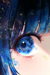Rule 34 | 1girl, 58 (opal 00 58), bad id, bad twitter id, blue eyes, blue hair, blue sclera, blunt bangs, close-up, colored sclera, continents, earth (planet), eye focus, eyelashes, glowing, highres, light particles, looking to the side, original, planet, short hair