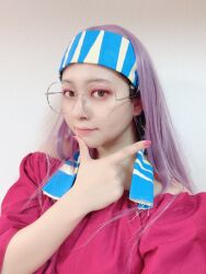 Rule 34 | 1girl, cosplay, digimon, female focus, glasses, highres, inoue miyako, inoue miyako (cosplay), long hair, nail polish, photo (medium), purple hair, real life, solo