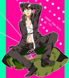 Rule 34 | 1boy, arm up, bad id, bad pixiv id, black hair, bound, coat, darker than black, gloves, hei (darker than black), kireme, male focus, solo, tied up (nonsexual), trench coat