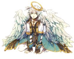 Rule 34 | 1boy, arch bishop (ragnarok online), black gloves, black shirt, blue coat, capelet, choker, coat, commentary request, cross, cross choker, dated, expressionless, feathered wings, fingerless gloves, full body, gloves, gold trim, green eyes, hair between eyes, halo, kneeling, long hair, long sleeves, looking at viewer, male focus, messy hair, official alternate costume, open clothes, open coat, open mouth, pants, ragnarok online, shirt, simple background, solo, tokio (okt0w0), white background, white capelet, white hair, white pants, white wings, wings